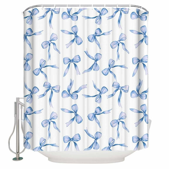 Shower Curtain, Watercolor Blue Bow Waterproof Shower Curtain Set with Hooks for Bathroom Showers,Stalls and Bathtubs,72x72In Romantic Style