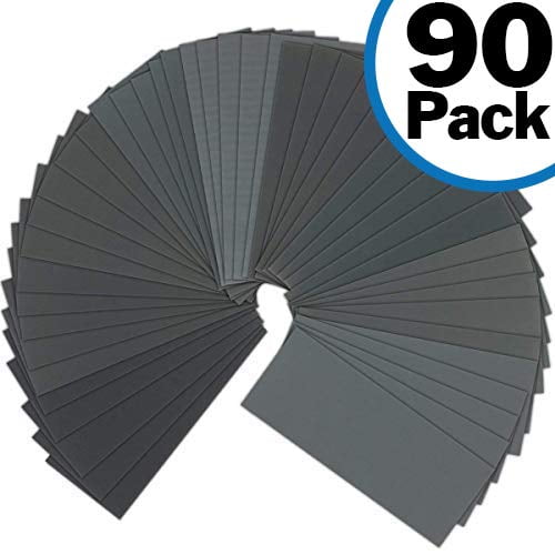 90 Pack Sandpaper Sheet Assortment, 400 to 3000 Grit for Wet or Dry Sanding 9 x 3.6 Inch Waterproof Sheets for Automotive, Wood Furniture Finishing, Crafts, and More - SciencePurchase