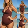thumbnail image 2 of TGPMGRZ Maternity One Piece Swimsuit for Women Adjustable Spaghetti Straps Bathing Suit Swimwear #02 Brown, Size L, 2 of 9