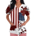 thumbnail image 4 of Women's Short Sleeve V-Neck Pocket Workwear Top with Independence Day Letter Print, Casual Nurse Uniform Shirt for Patriotic Celebrations Wine 3XL, 4 of 5