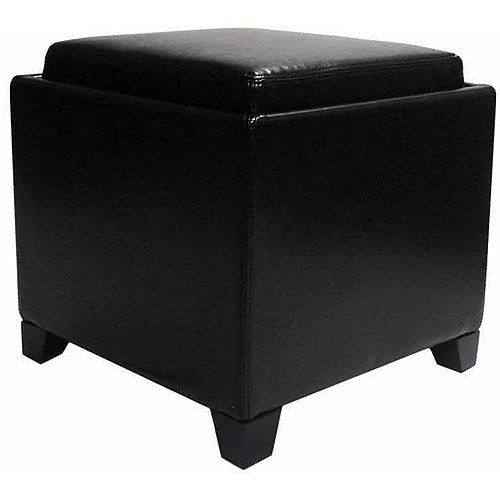 Contemporary Storage Ottoman with Tray, Multiple Colors