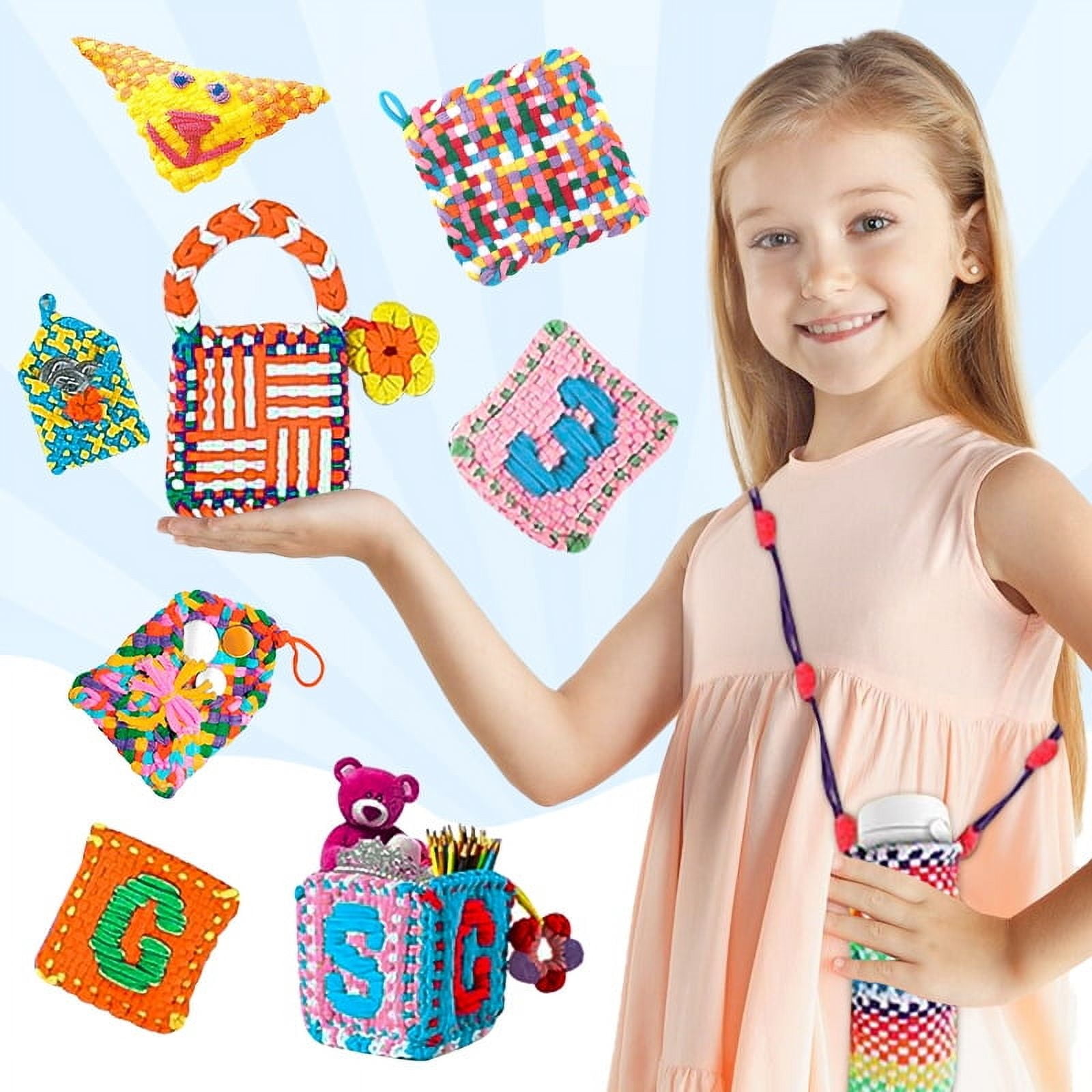 Weaving Loom Kit Toys for Kids and Adults, Potholder Loops Crafts for Girls Ages 6 7 8 9 10 11 12, 7" Pot Holder Loom Knitting Kits and Gifts for Kids and Beginners