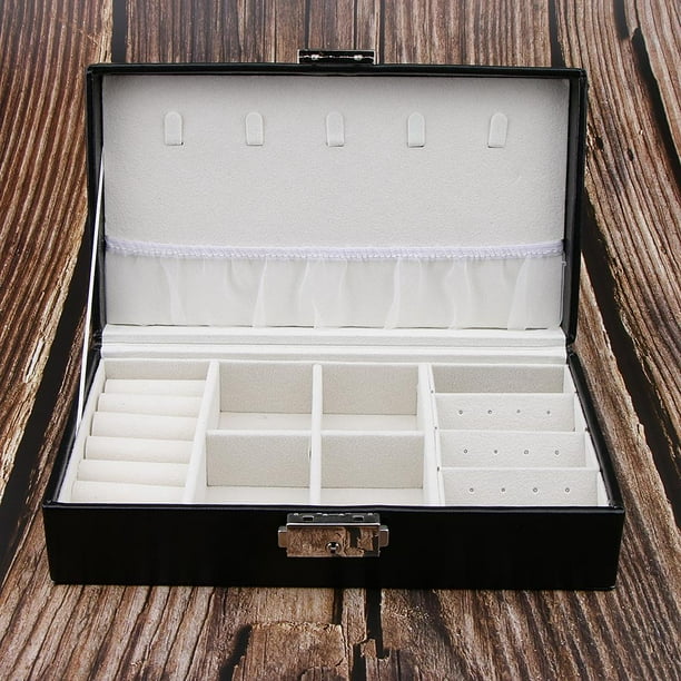 Caja De Joyería perfecl Organizador Portátil De material cuero con Cerradura Para Mujeres Niñas Negro