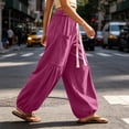 thumbnail image 5 of Puntoco Women's Corduroy Pants Casual High Waisted Baggy Wide Leg Elastic Waist Loose Trousers with Pockets Hot Pink, 5 of 8