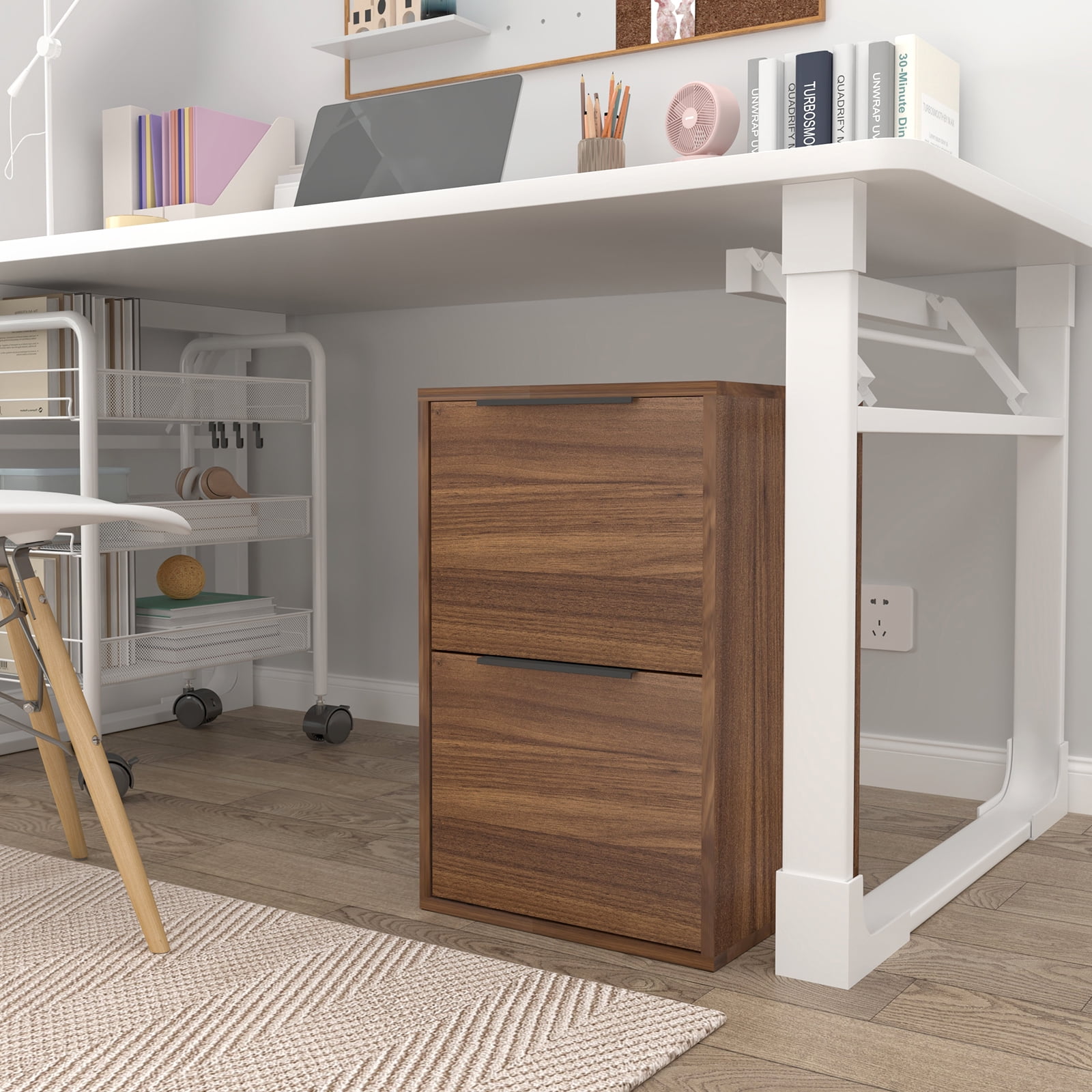 Marcree Wooden 2 Drawer File Cabinet, Wood Vertical Filing Cabinet for Letter Size Filings, Under Desk Small Filing Cabinets for Home Office, Walnut