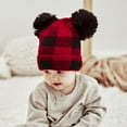 thumbnail image 3 of ZOELNIC Christmas Mother & Baby Hat Parent-Child Hat Family Matching Cap Winter Warmer Plaid Knit Wool Beanie Ski Cap (Baby), 3 of 5