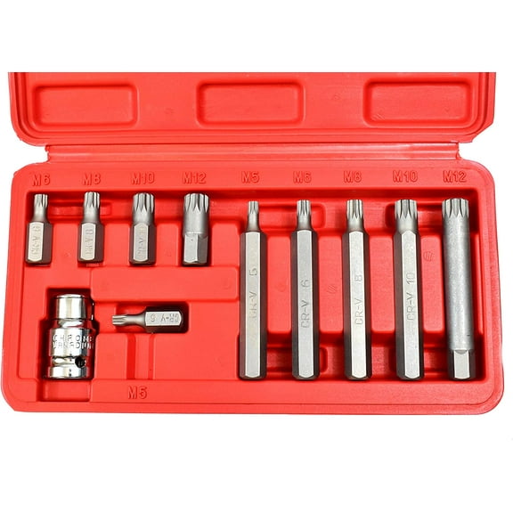 11pc XZN 12 Point Spline Socket Bit Set Hex Shank M8 M10