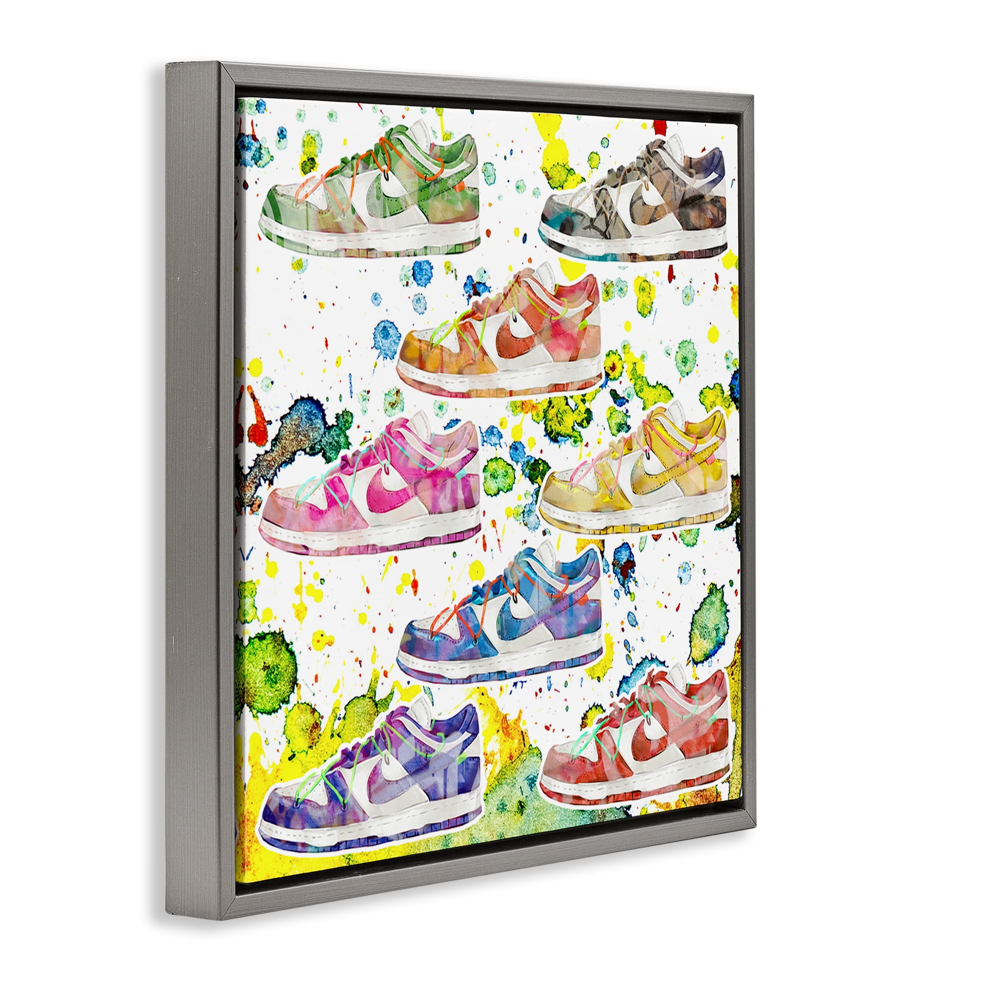 Stupell Industries Paint Splatter Sneakers Beauty & Fashion Painting Gray Floater Framed Art Print Wall Art, 25 x 25