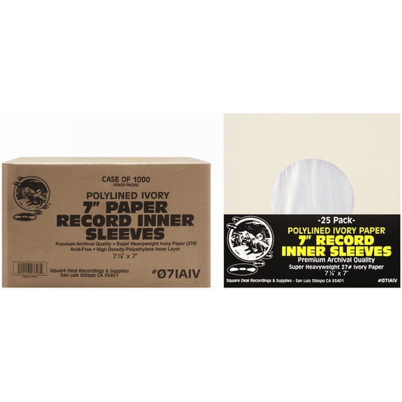 (1000) Super Heavyweight Polylined Ivory Paper Inner Sleeves for 7" Records - Archival Quality, Acid-Free, Static-Free - Premium Protection - 07IAIV