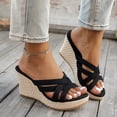 thumbnail image 2 of Platform Espadrilles Sandals for Women Wedges Heels Slip on Slides Casual Open Toe Strappy Beach Shoes Black Size 7, 2 of 6