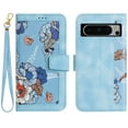 thumbnail image 3 of Allytech for Google Pixel 8 Pro Wallet Case, Premium PU Leather Cards Slots Shoulder Strap Hand Wrist Fashion Floral Pattern Wallet Phone Case for Google Pixel 8 Pro - Blue, 3 of 14