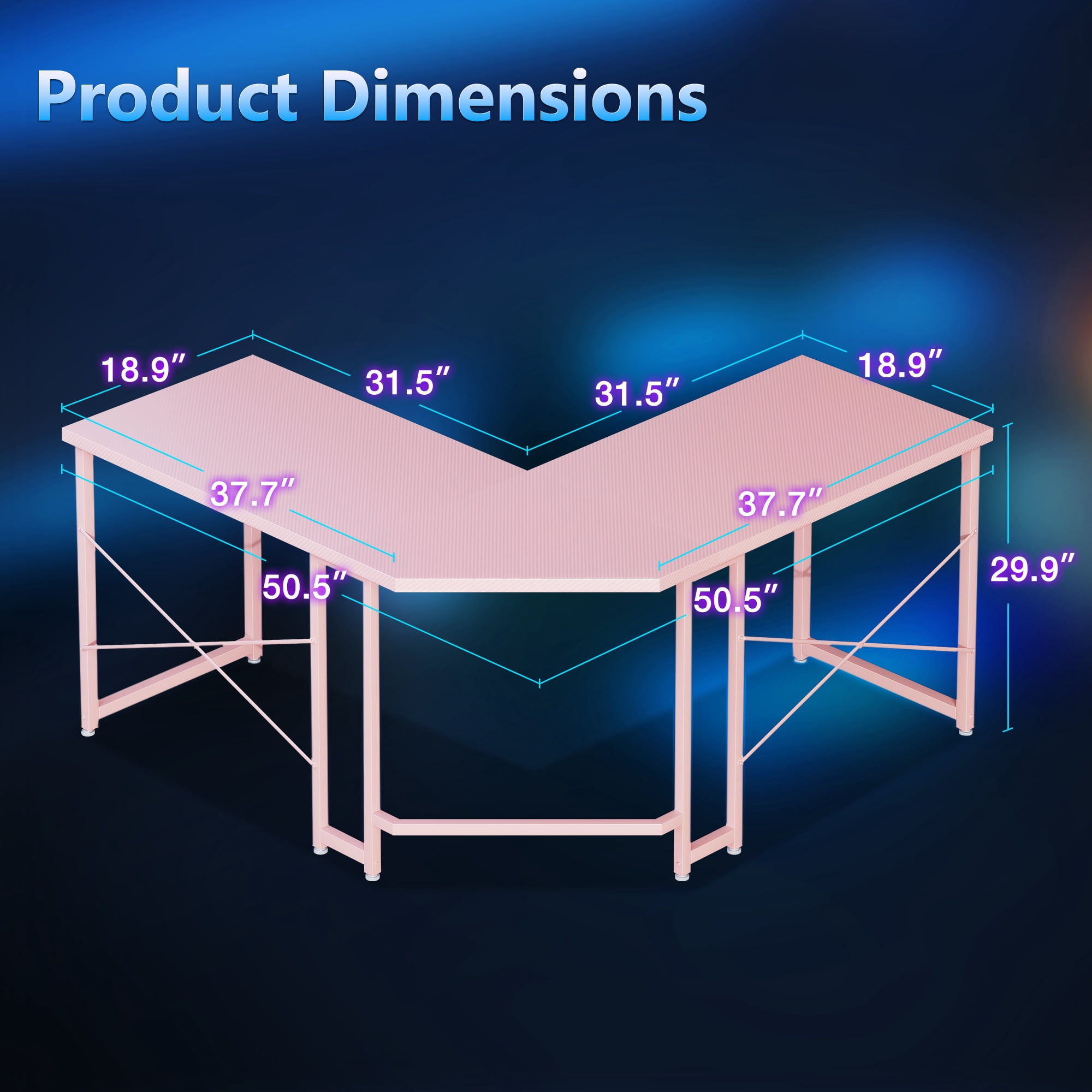 Casacomoda Computer Desk L Shaped, 51 Inch Reversible L Shaped Desk, Gaming Desk, Home Office Desk, Pink