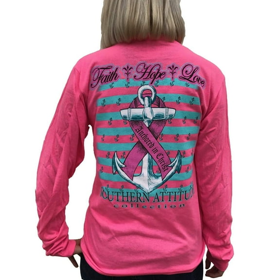 Southern Attitude Hope Breast Cancer Awareness Pink Long Sleeve Shirt (Small)