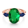 thumbnail image 3 of Gem Stone King 5.00 Ct Oval Green Nano Emerald Blue Sapphire 18K Rose Gold Plated Silver 3-Stone Engagement Ring, 3 of 6