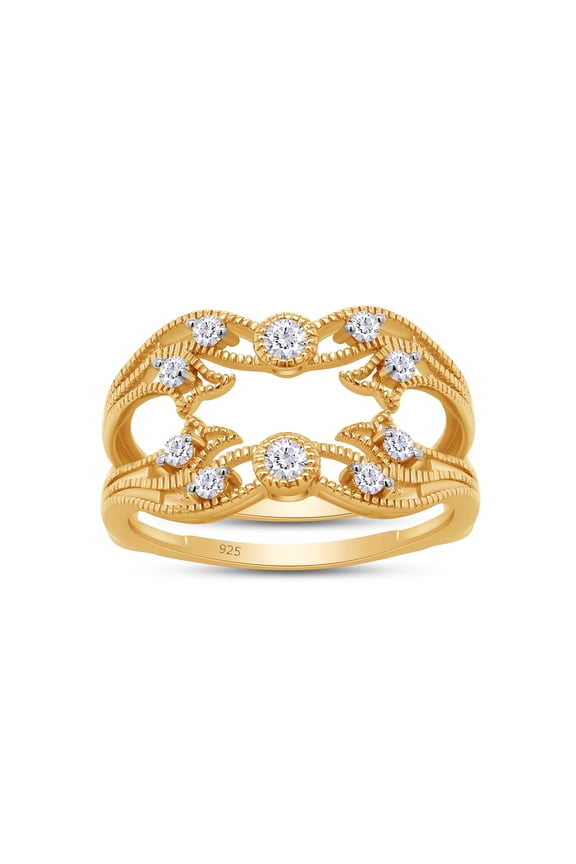 1/2 ct t.w Round Cut Lab Created Moissanite Diamond Vine Vintage-Style Solitaire Enhancer Ring Wrap In 14K Yellow Gold Over Sterling Silver (D Color,VVS1 Clarity 0.50 Cttw)-10