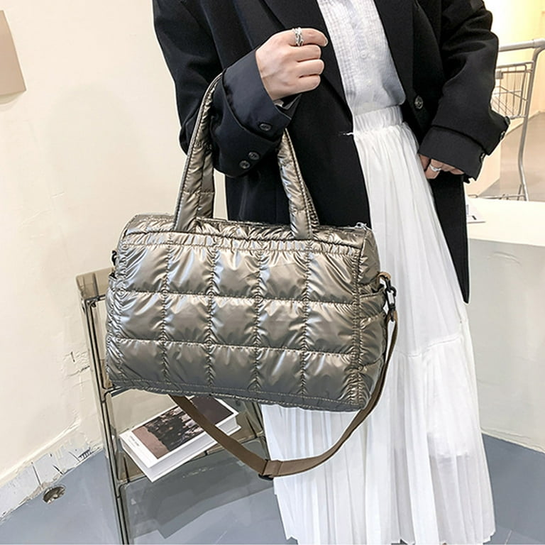 Women'S Tote Bag Large Shoulder Bag,Tote Padded Winter Handbag Space Tote  Bag Feather Shoulder Bag Shopping