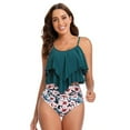 thumbnail image 5 of 8 Colors Women Ruffled Tankini Set Padded Top With Adjustable Shoulder Straps Elastic Slim Knitted High Waisted Beachwear 2024, 5 of 5