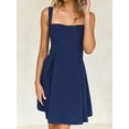 thumbnail image 2 of Dycnvjo Womens 2025 Mini Sleeveless Dress Backless Tie Square Neck Short Party Dress Navy Blue M, 2 of 8