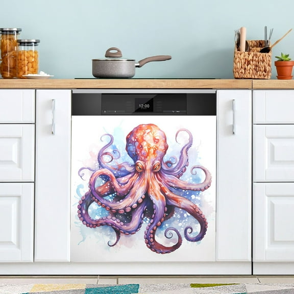 Octopus Magnetic Dishwasher Cover Magnet Refrigerator Dishwasher Sticker Home Decorative Art Kitchen Panel Decal 23x26 Inch