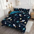 thumbnail image 3 of Psoiuetr Galaxy Comforter Set Space Rocket Blue Bedding Set for Girls Boys Kids Teens Queen Size with 1 Comforter 2 Pillowcases, 3 of 5