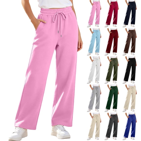 Wide Leg Sweatpants for Women Plus Size Women's Commuting Drawstring Elastic High Waist Straight Pants Casual Long Trousers