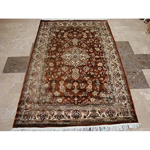 Ahmedani Linen Exclusive Exotic Dark Burnt Orange Rectangle Adult Indoor Any Room Hand Knotted Rug Carpet (4 x 6)'