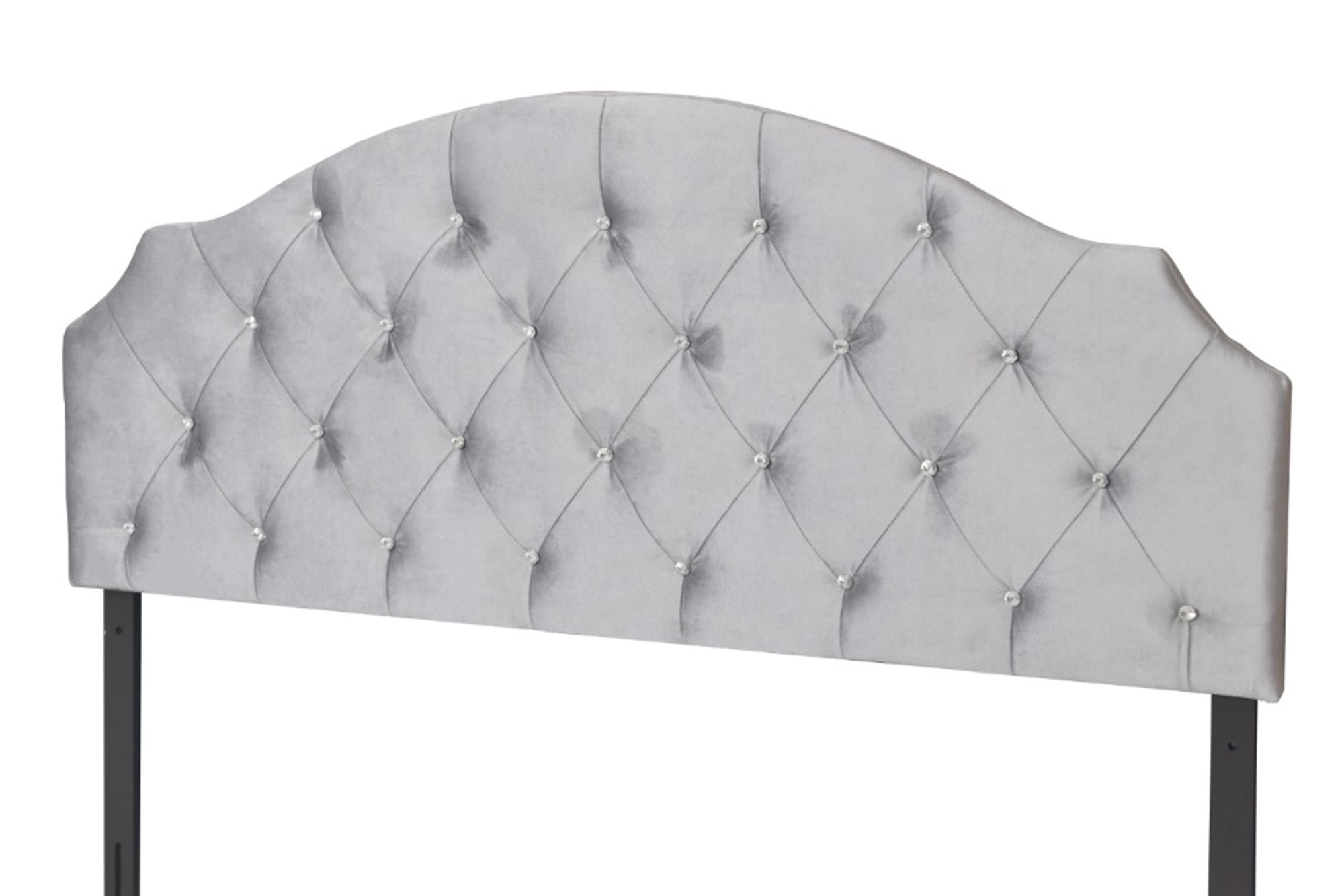 Home Design Evelina King Tufted Upholstered Headboard, Silver Gray, Velvet with Diamond Button Tufting, Modern Bedroom Furniture