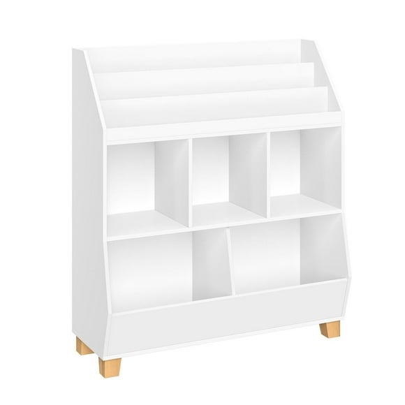 Catch-All Multi-Cubby 35 po organisateur de jouets pour enfants avec porte-livre — Blanc