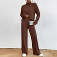 thumbnail image 4 of Womens Sweater Sets 2 Piece Outfits Long Sleeve Turtleneck Knit Pullover Sweater Top and Ribbed Wide Leg Pants Coffee L, 4 of 6