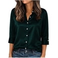 thumbnail image 6 of Button up Shirt Women Zaewscy Women's Satin Button Down Shirt Point Collar 3/4 Sleeve Elegant Casual Blouse Navy M, 6 of 8