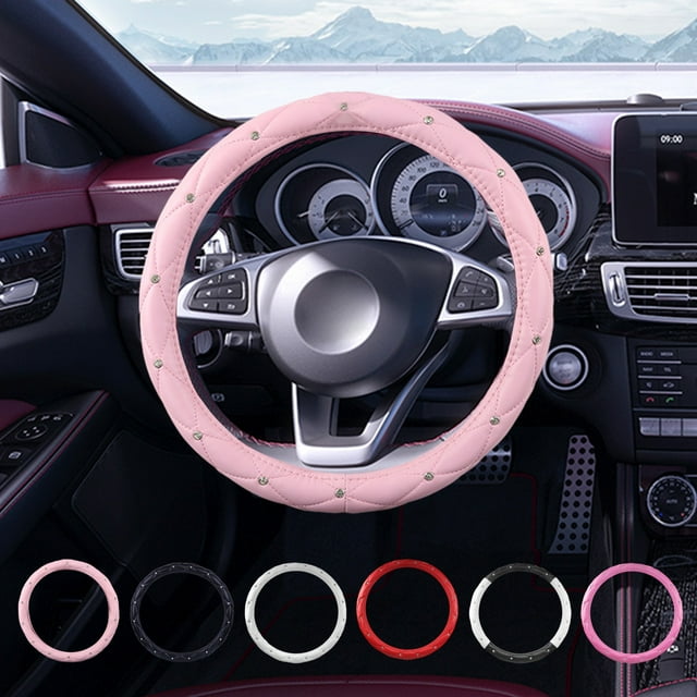 Diamond Rhinestone Steering Wheel Cover - Non-Slip Leather Grip for Women, Fashion Car Interior Accessory