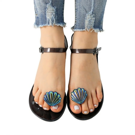 

uikmnh Women Shoes Women Sandal Fashion Shell Sandals Fashion Versatile Casual Beach Non Slip Sandals Black 8.5