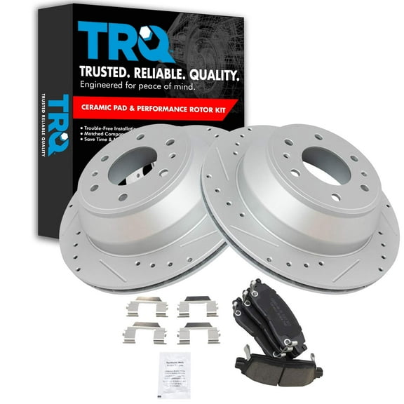 TRQ Rotor & Brake Pad Posi Ceramic Performance Drilled Slotted Rear Kit