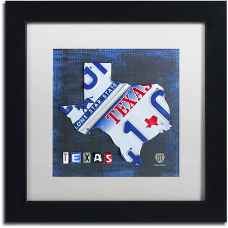 Framed Texas Map - Trademark Fine Art 'Texas License Plate Map' Canvas Art by Design Turnpike, White Matte, Black Frame