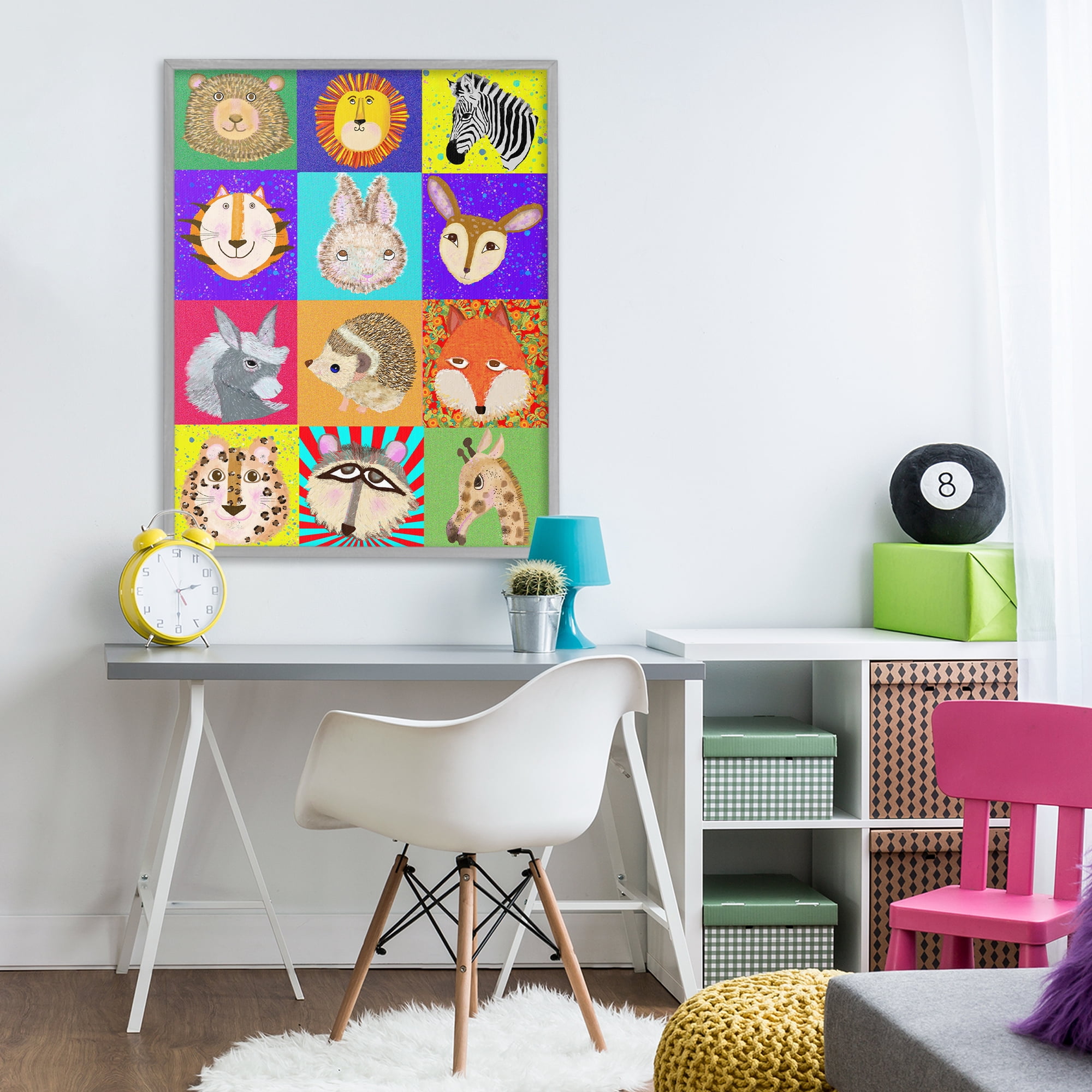 Furry Faces Animals Gray Framed Giclee Art, design by Lynnda Rakos