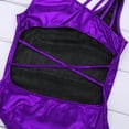 thumbnail image 3 of MSemis Kids Girls One-Piece Metallic Criss Cross Gymnastics Leotard Bodysuit A Purple 8-10, 3 of 5