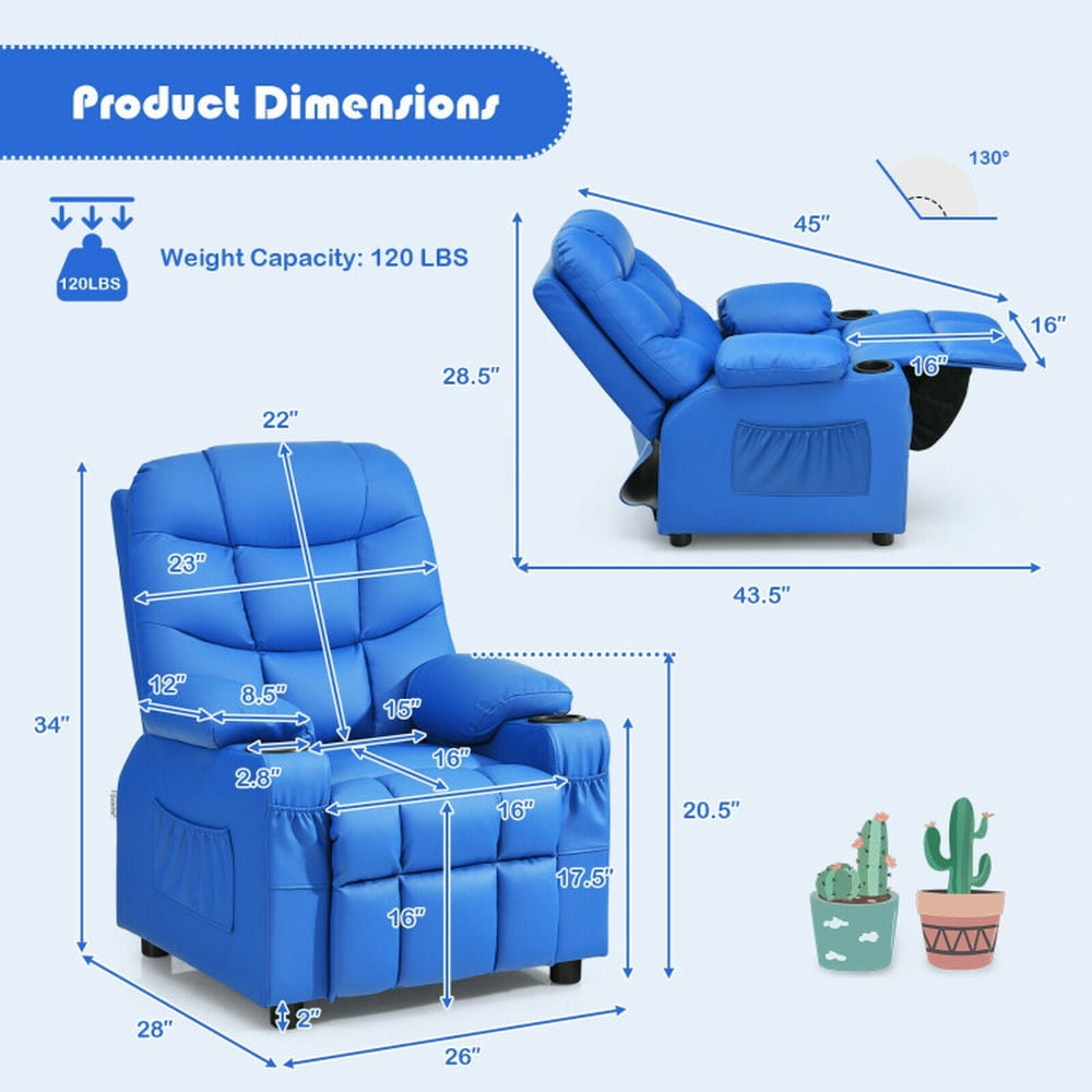 Kadyn Kids Recliner Chair, Kids Relax Chair,Lazy Boy Chair,Kids Recliner Chair with Cup Holder and Footrest for Children-Blue