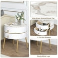 thumbnail image 5 of O&K FURNITURE Modern End Table with 2-Drawer, 21.85’’ Sofa Side Table, White Round Nightstand for Bedroom, Marbling Natural Stone & Metal, 5 of 10