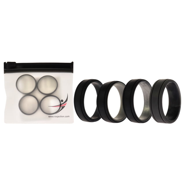 Juego de anillos de boda de silicona ROQ de 2 capas con líneas Plata-Camuflaje para hombre 4 x 12 mm