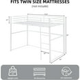 thumbnail image 2 of Metal Loft Bed Full Size, Heavy Duty Loft Bed Frame with Safety Guard Rails & Flat Ladder, Space-Saving Design & Noise-Free, for Bedroom, Dorm, Apartment (White, Twin), 2 of 18
