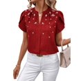 thumbnail image 2 of Womens Summer V Neck Short Sleeve Tops Dressy Elegant Casual Shirts Wine Red S, 2 of 7