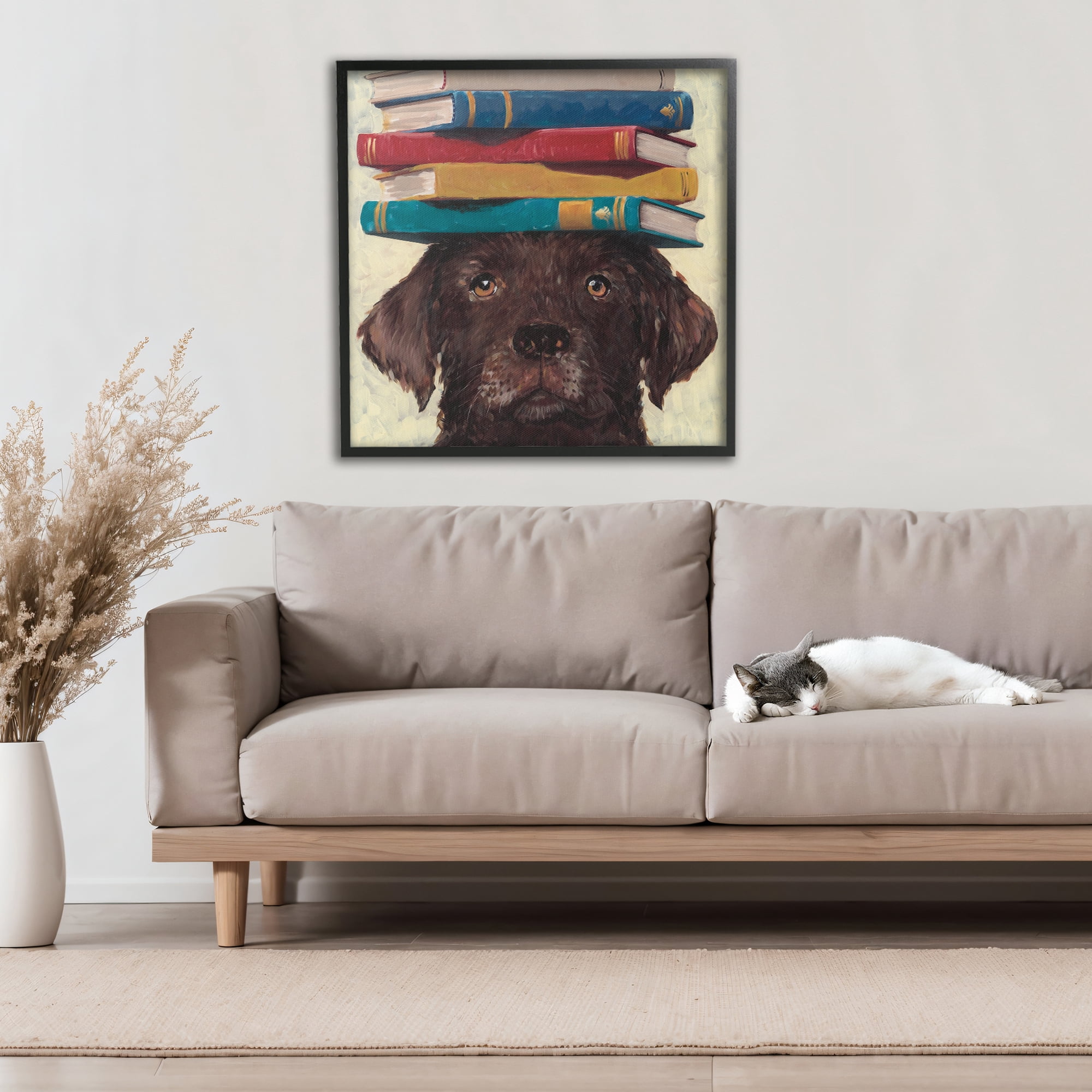 Stupell Industries Studious Abby Dog Black Framed Giclee Art, design by Studio Bautista