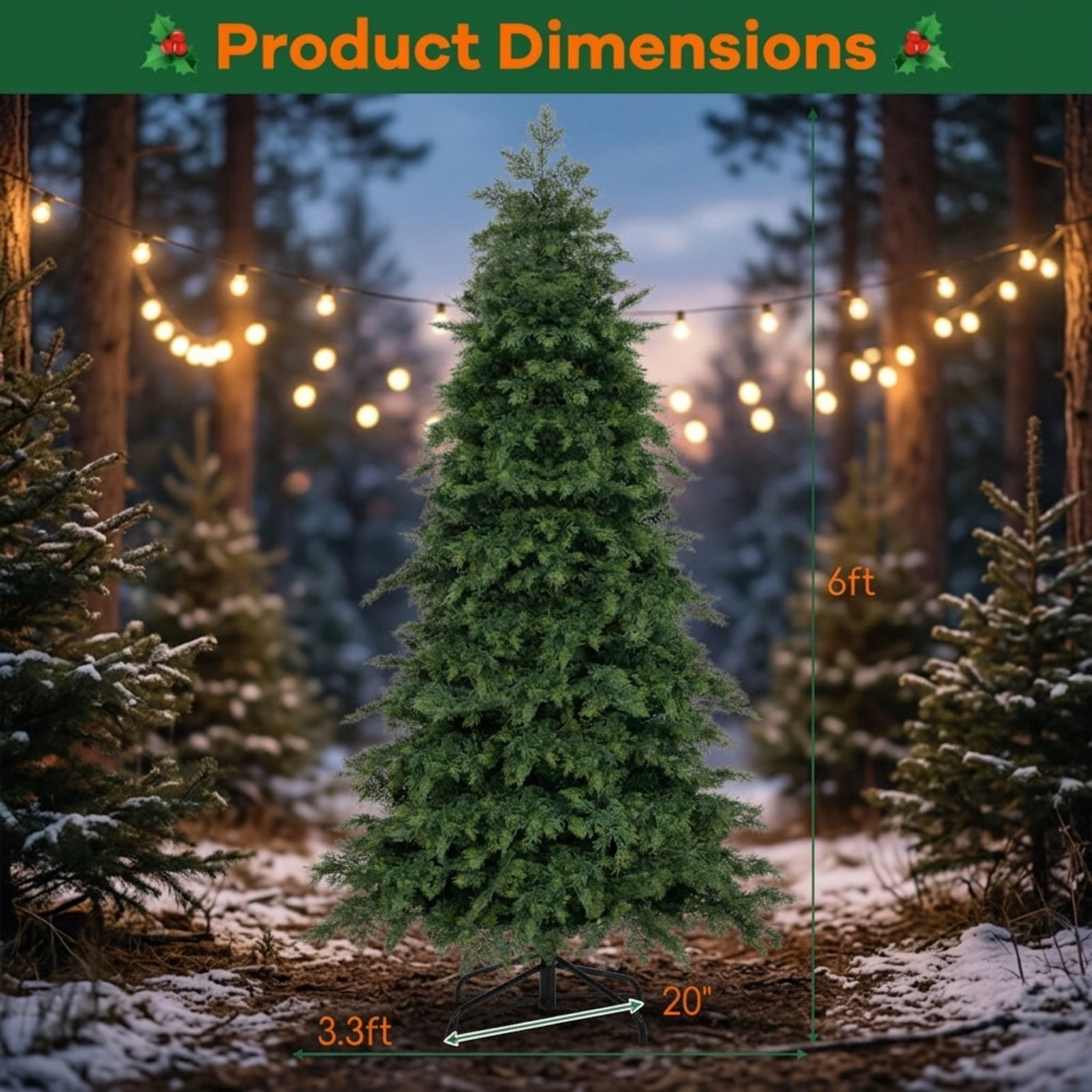 RUIE 6 ft Green Artificial Christmas Tree, Unlit Hinged Xmas Tree with 721 Branch Tips and Foldable Metal Base for Home Office
