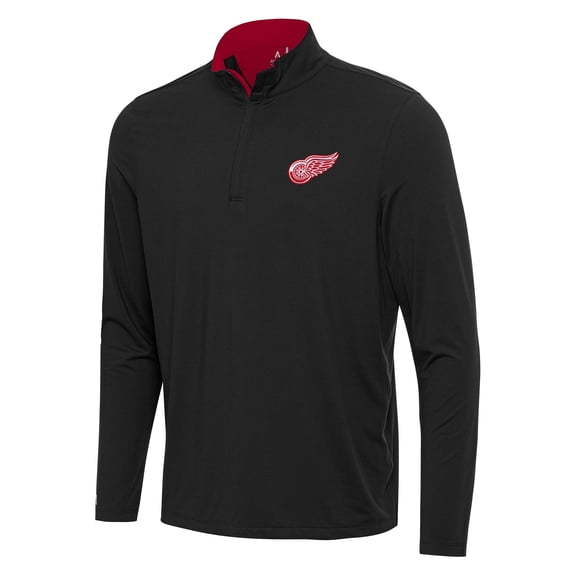 Men's Antigua Black/Red Detroit Red Wings Content Quarter-Zip Pullover Top