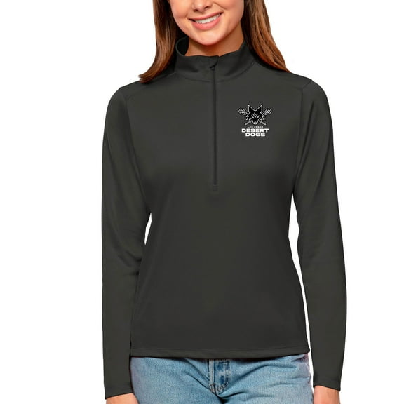 Women's Antigua Gray Las Vegas Desert Dogs Tribute Quarter-Zip Pullover Top