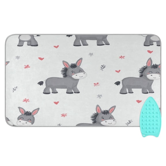 Ironing Mat Portable Ironing Blanket for Table Top Travel Ironing Pad for Washer Dryer 27.6" x 47.2" Grey Cute Donkeys Pattern