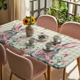 thumbnail image 3 of Bunny Easter Table Cloths for 3 Foot Rectangle Tables, Spring Floral Eucalyptus Leaves Green Plaid Rustic Patio Waterproof Elastic Fitted Tablecloths, Washable Rectangular Table Cover for Camping, 3 of 8