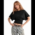 thumbnail image 2 of Camisetas para Mujer, Cuello Redondo, Cintura Ajustada, Informal, Corta, para Entrenamiento, Color Liso, Básicas, Color Negro, Talla L, 2 of 5