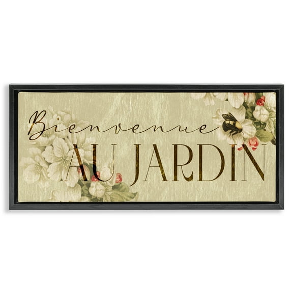 Stupell Industries Vintage Garden Welcome Black Framed Floater Canvas Wall Art design by Lil' Rue, 11 x 25