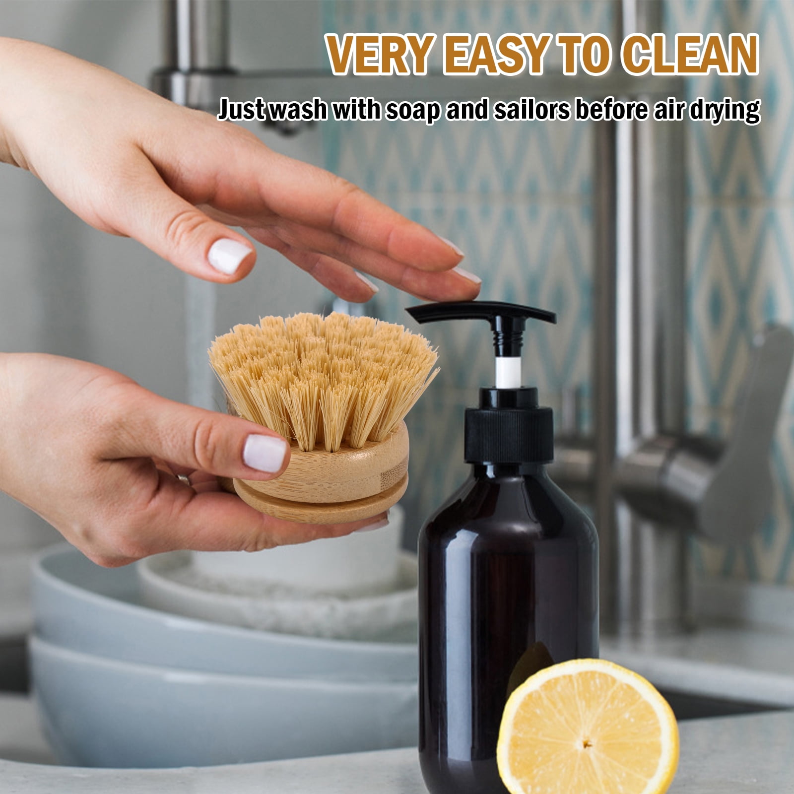 Eco-Friendly Wooden Dish Brush with Natural Sisal Bristles – Durable Coconut Wood Kitchen Cleaning Scrubber for Zero Waste, Non-Scratch Dishwashing